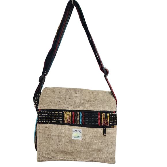 NWT Brown Hemp Messenger Bag Flap 2 Front Zipper Pocket- Lg Main Pocket - Picture 2 of 6